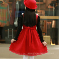 winter kids christmas party lace trim pinafore red bow new year appliqued dress winter hot sale fur clothes children